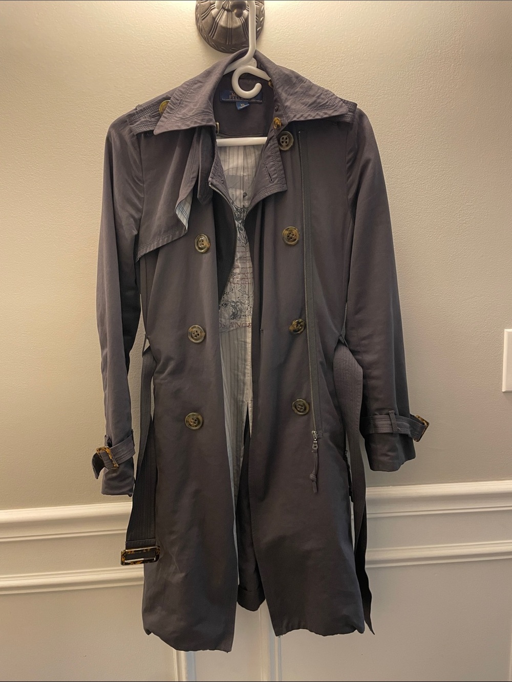 Women's Double-Breasted Trench Coat - Slate Gray